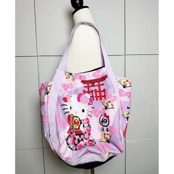 Hello Kitty X Manufatto Balloon Bag Tote Pink Kimono Tori Gates Tokyo Japan - Picture 1 of 7